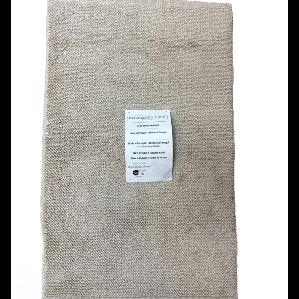 Mi Casa Es Tu Casa Zero Twist Bath Rug Beige 100% Cotton 20 X31”Made In Portugal